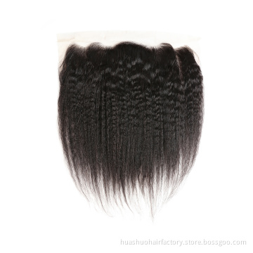 huashuo Highest Discounts Brazilian Unprocessed Virgin Hair Light Italian Short Yaki Kinky Straight Hair Silk Lace Frontal